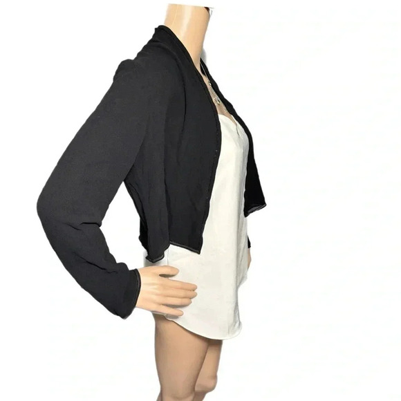 EILEEN FISHER 100% Silk Open Front Sheer Blouse Black Sequin Trim Elegant Crop - Picture 5 of 13